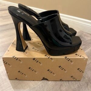 Mix No. 6 Glossy Black Platform Mules